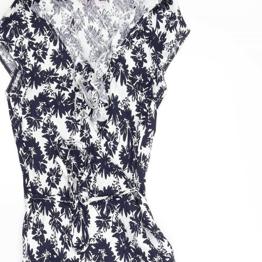 Preworn Womens Blue Floral  A-Line  Size 8