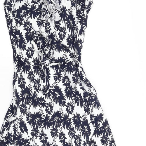 Preworn Womens Blue Floral  A-Line  Size 8