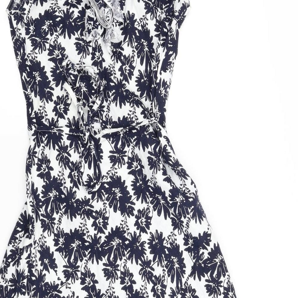 Preworn Womens Blue Floral  A-Line  Size 8