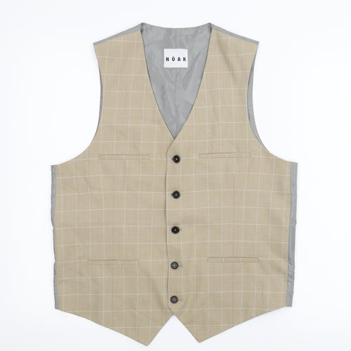Noak Mens Beige Plaid  2 Piece Suit Waistcoat Size 34 L29 in
