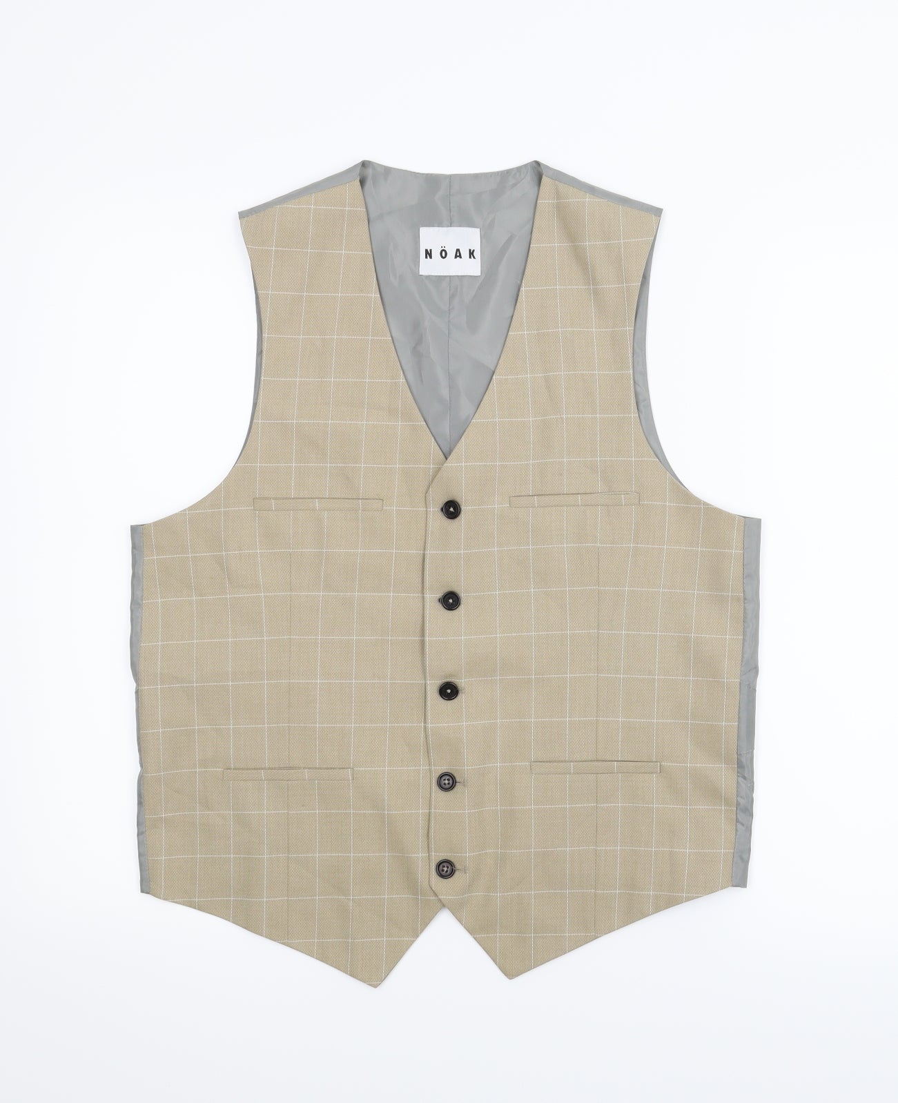 Noak Mens Beige Plaid  2 Piece Suit Waistcoat Size 34 L29 in