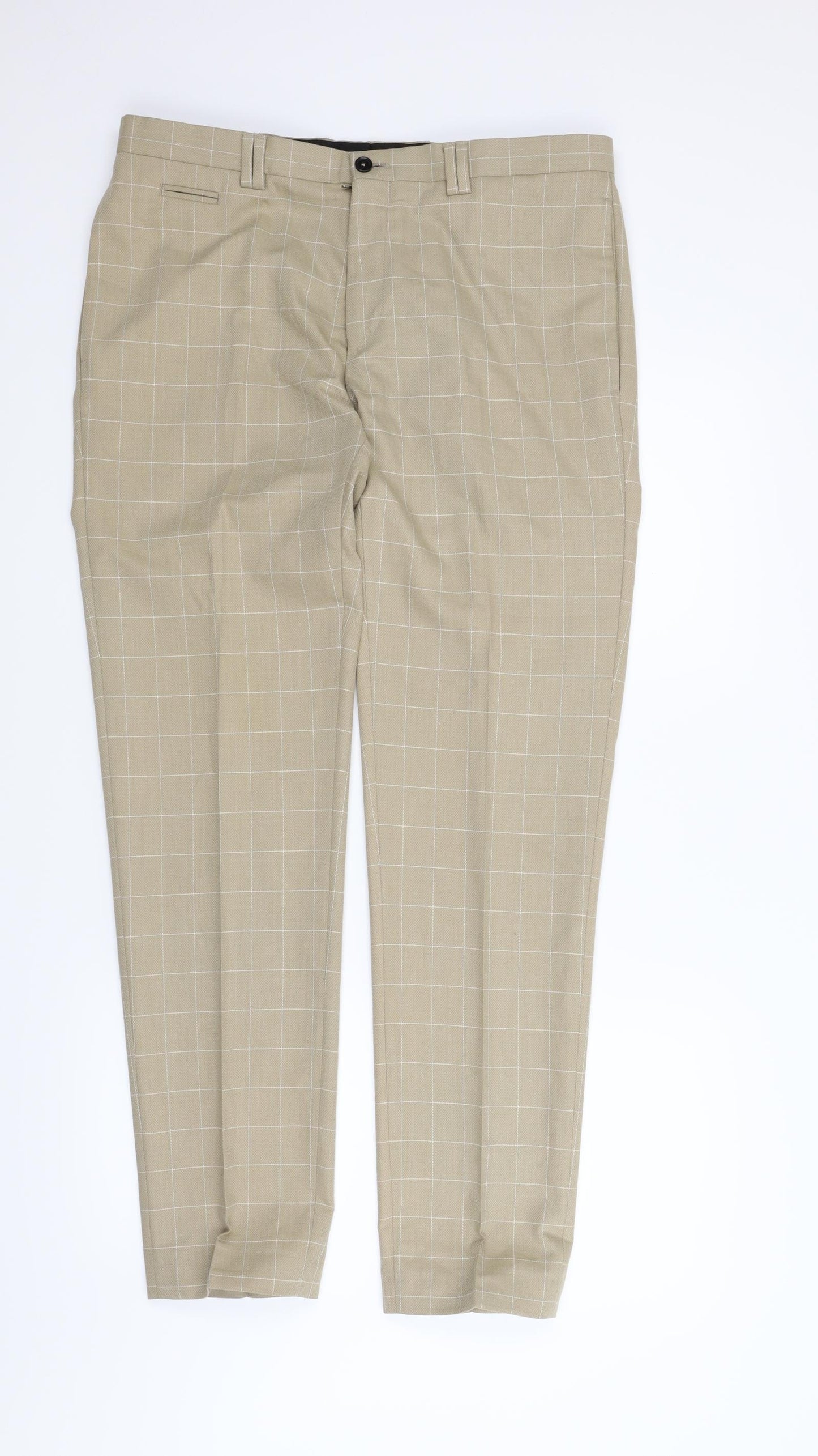 Noak Mens Beige Plaid  2 Piece Suit Waistcoat Size 34 L29 in