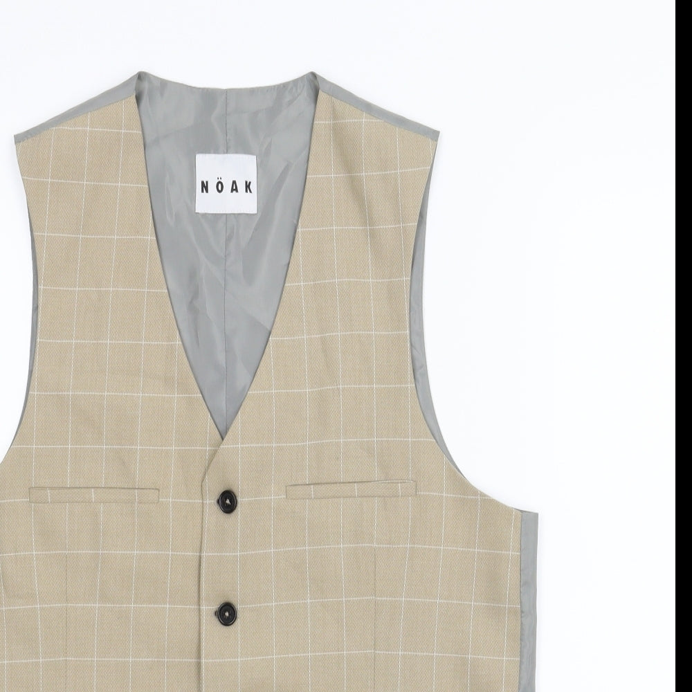 Noak Mens Beige Plaid  2 Piece Suit Waistcoat Size 34 L29 in