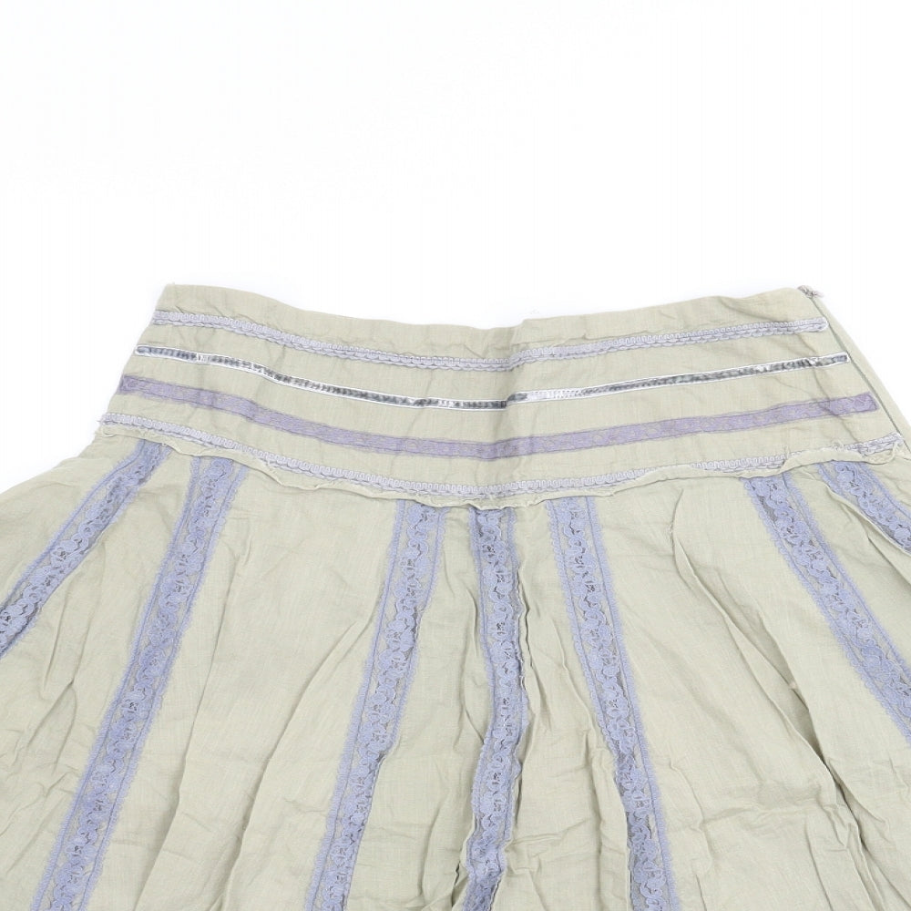 Monsun Womens Green Striped  A-Line Skirt Size 8