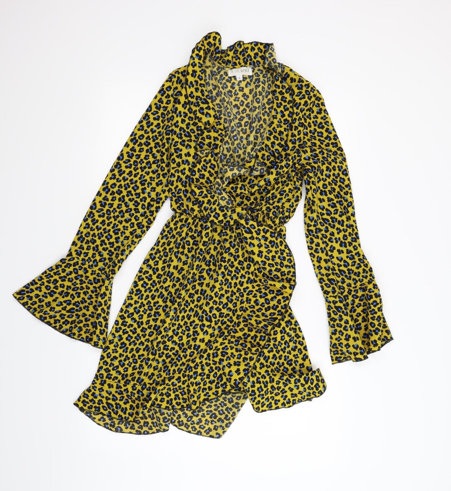 In the Style Womens Yellow Animal Print  Fit & Flare  Size 6
