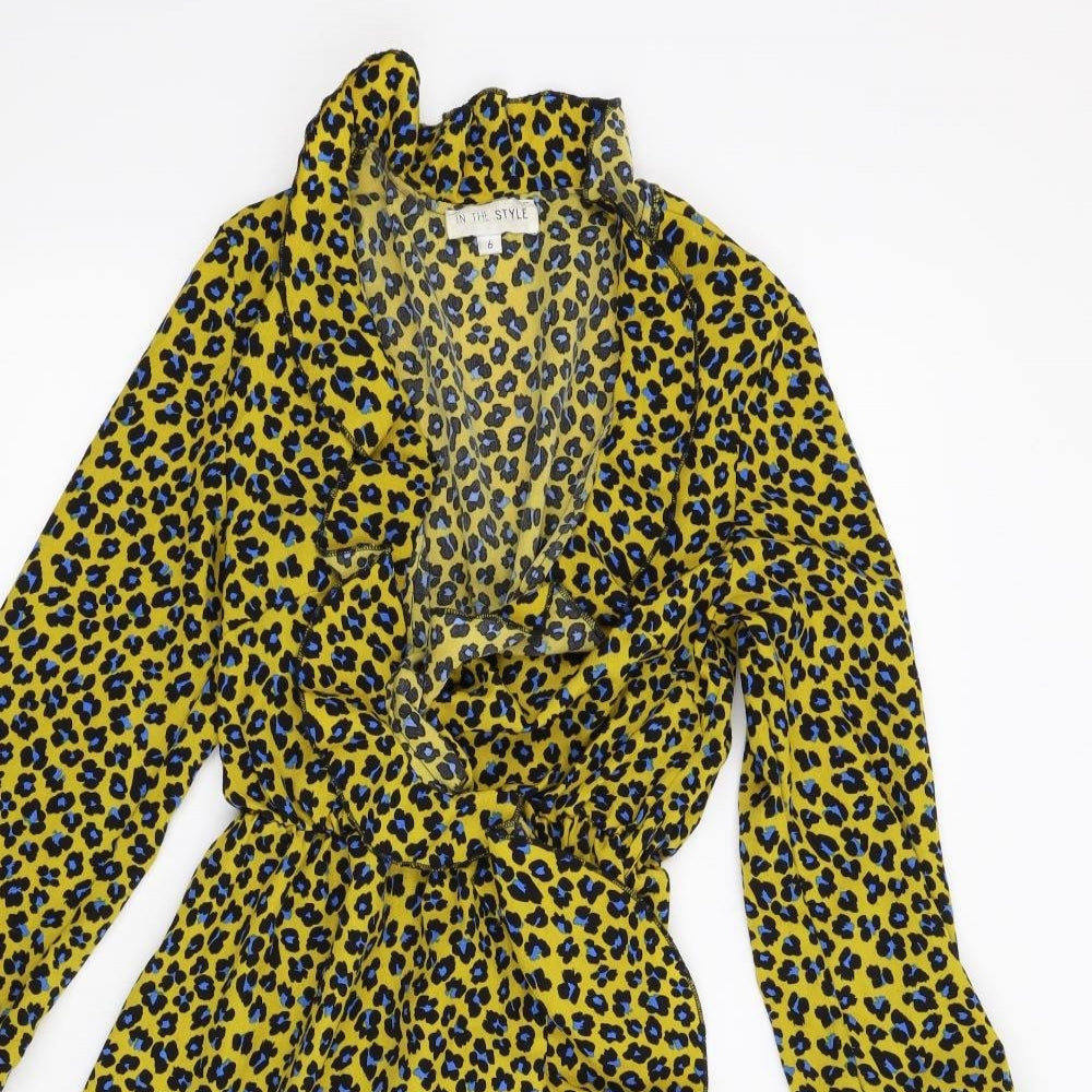 In the Style Womens Yellow Animal Print  Fit & Flare  Size 6