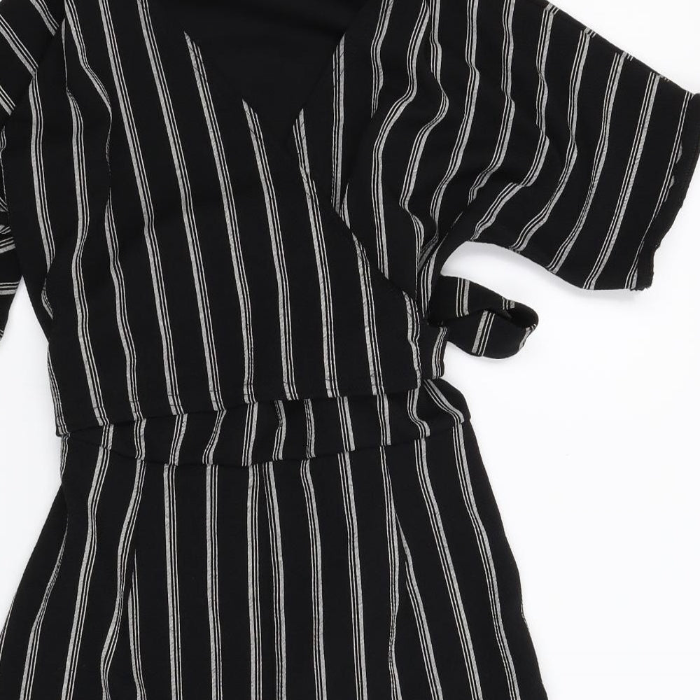 Boohoo Womens Black Striped  Romper One-Piece Size 10