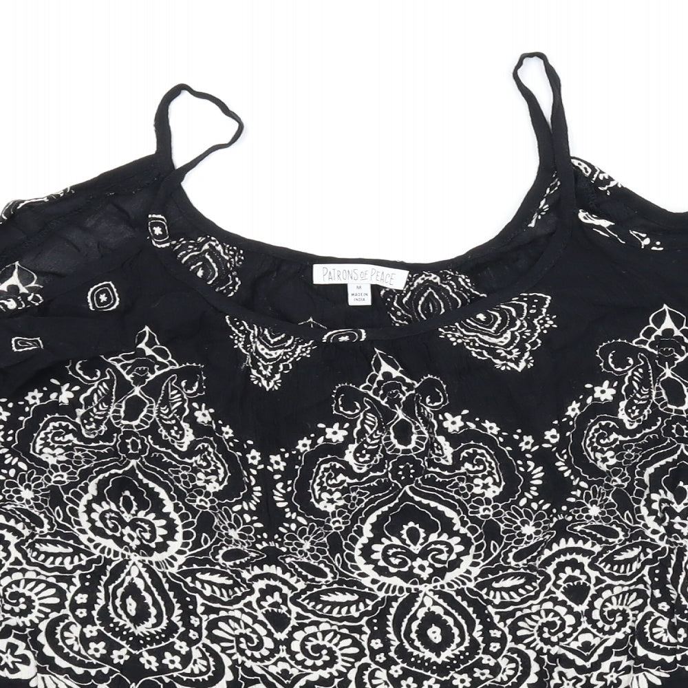 Patrons of Peace Womens Black Paisley  Basic Blouse Size M
