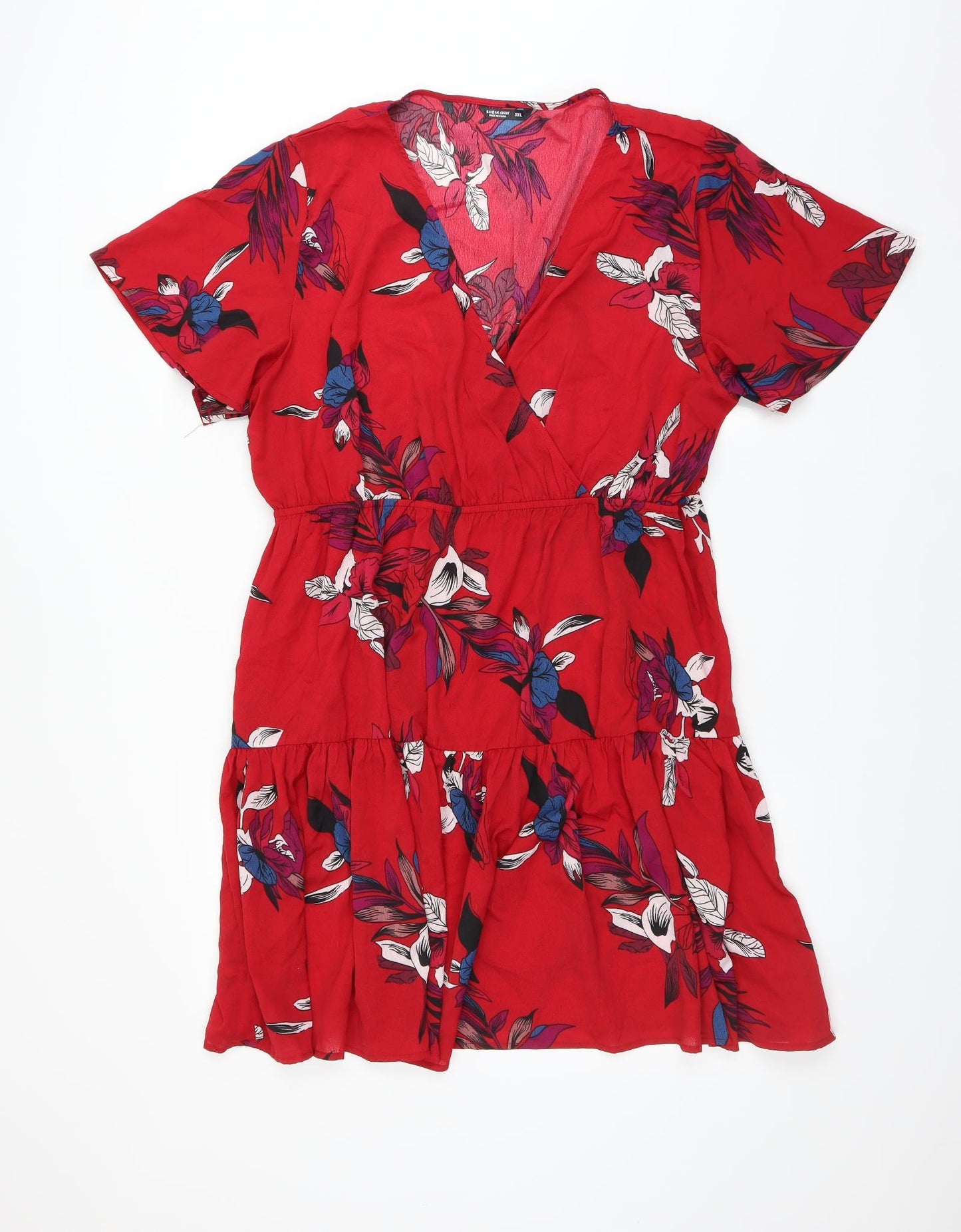 SheIn Womens Red Floral  Wrap Dress  Size 3XL