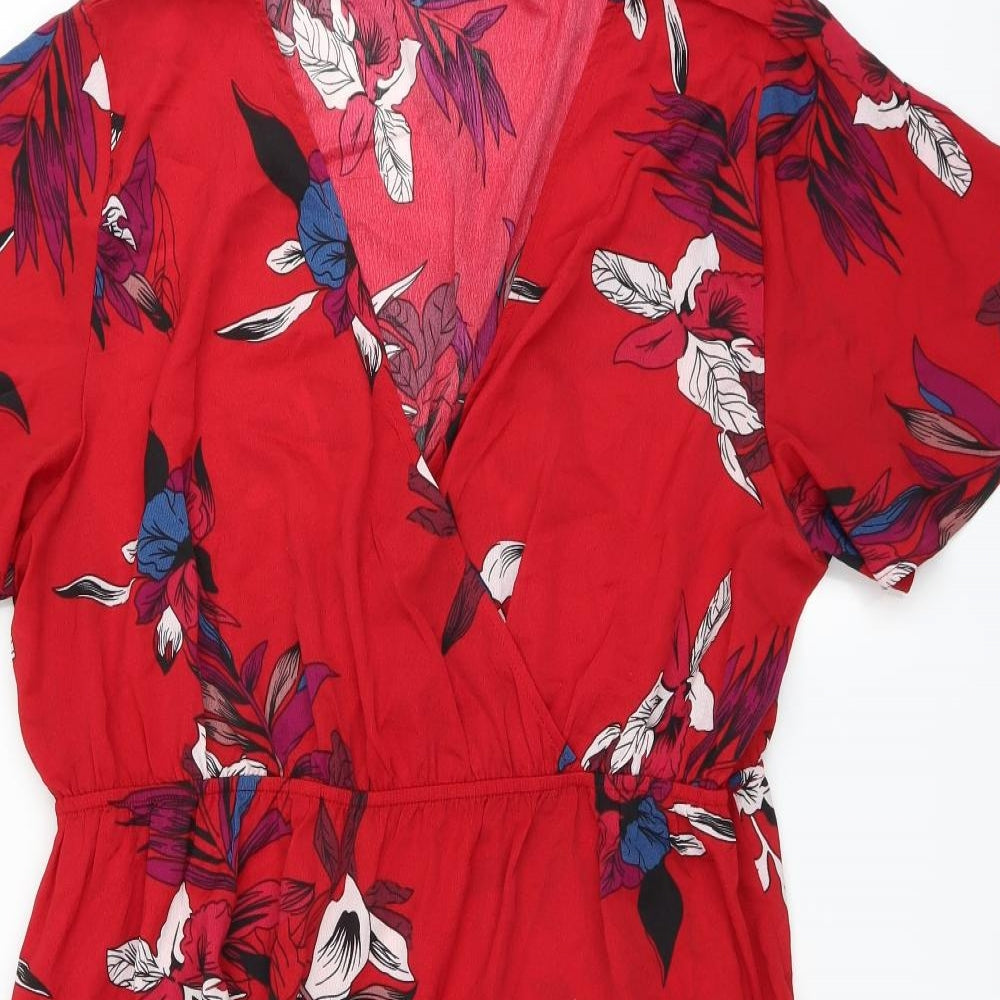 SheIn Womens Red Floral  Wrap Dress  Size 3XL