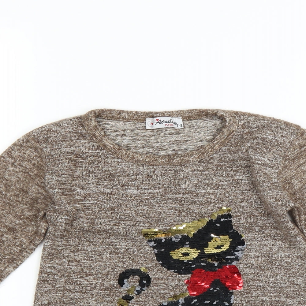 atabay Girls Brown   Pullover Jumper Size 7-8 Years  - cat