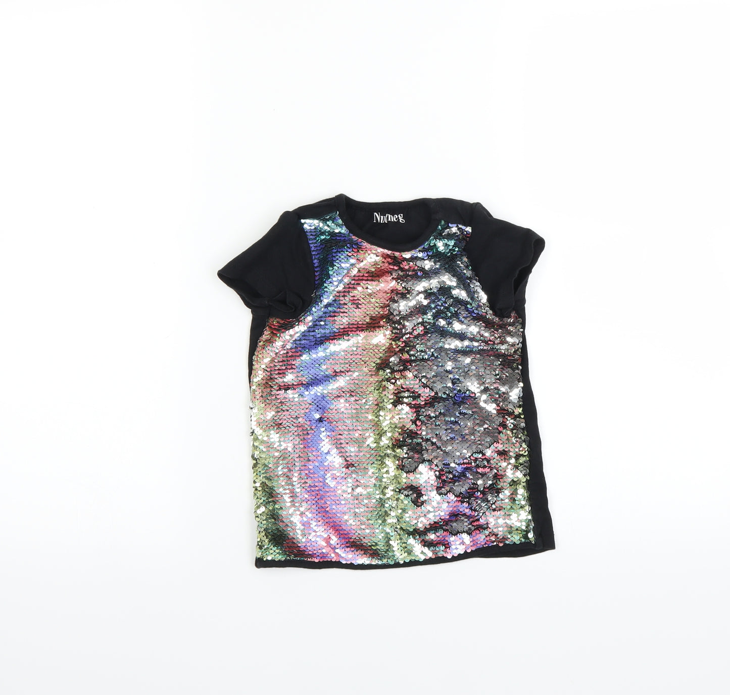 Nutmeg Girls Black   Basic T-Shirt Size 4-5 Years  - Sequin