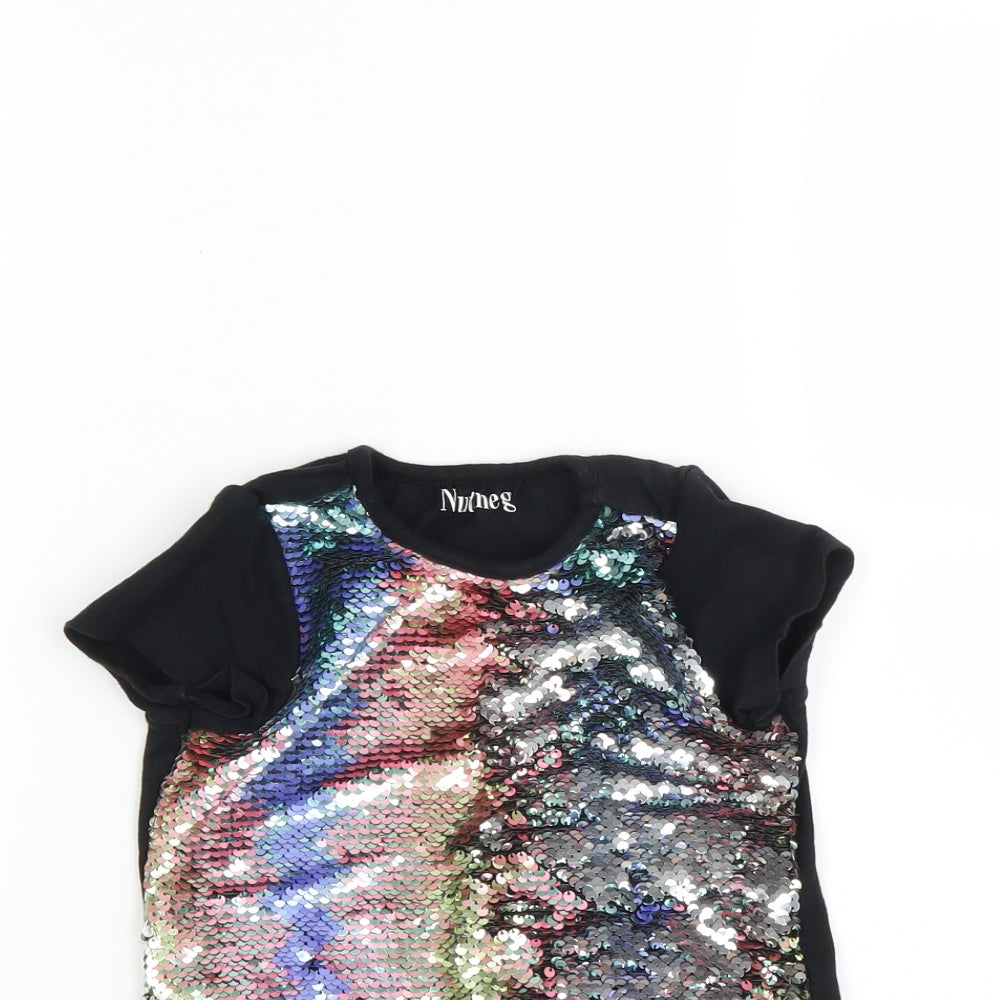 Nutmeg Girls Black   Basic T-Shirt Size 4-5 Years  - Sequin