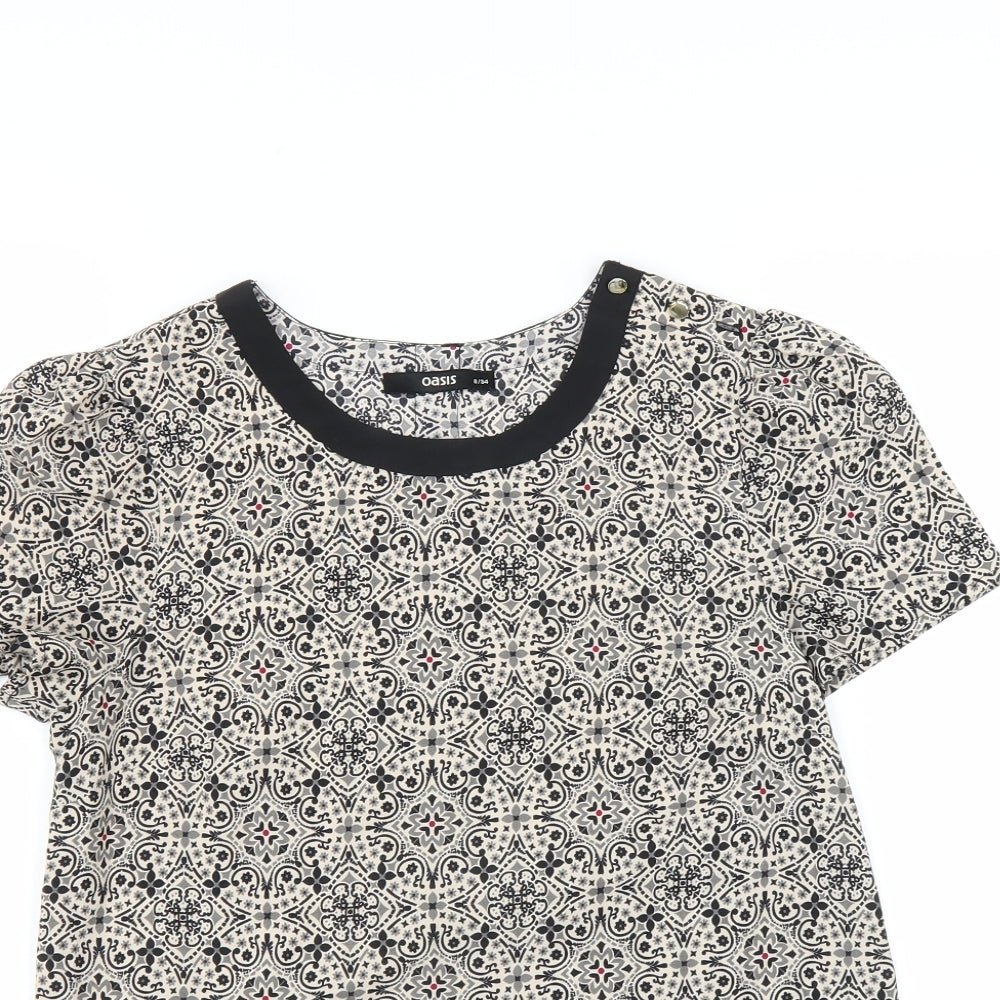 Oasis Womens Black Floral  Basic Blouse Size 8