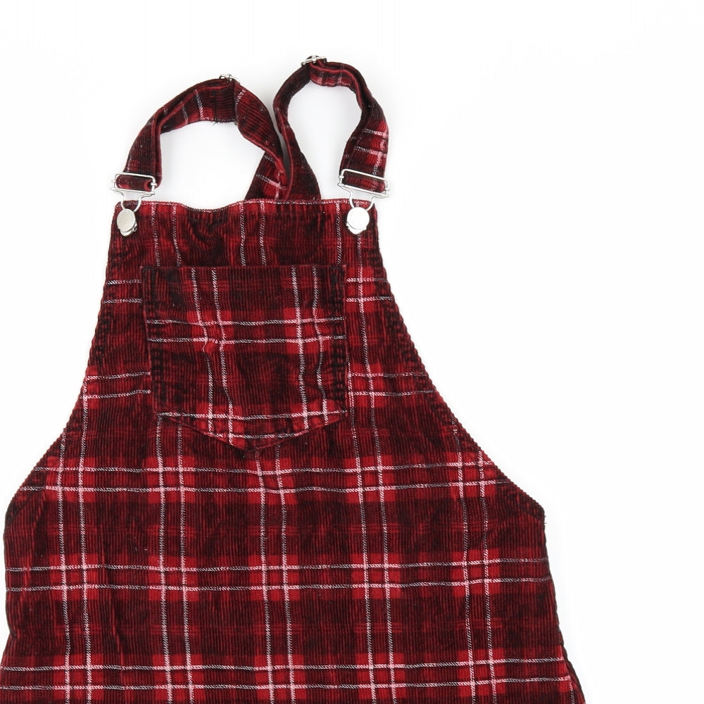 Topshop Womens Red Check  Pinafore/Dungaree Dress  Size 8