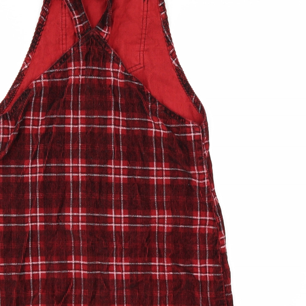 Topshop Womens Red Check  Pinafore/Dungaree Dress  Size 8