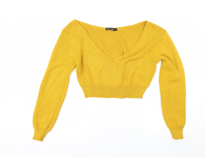 I SAW IT FIRST` Womens Yellow Herringbone  Pullover Jumper Size S