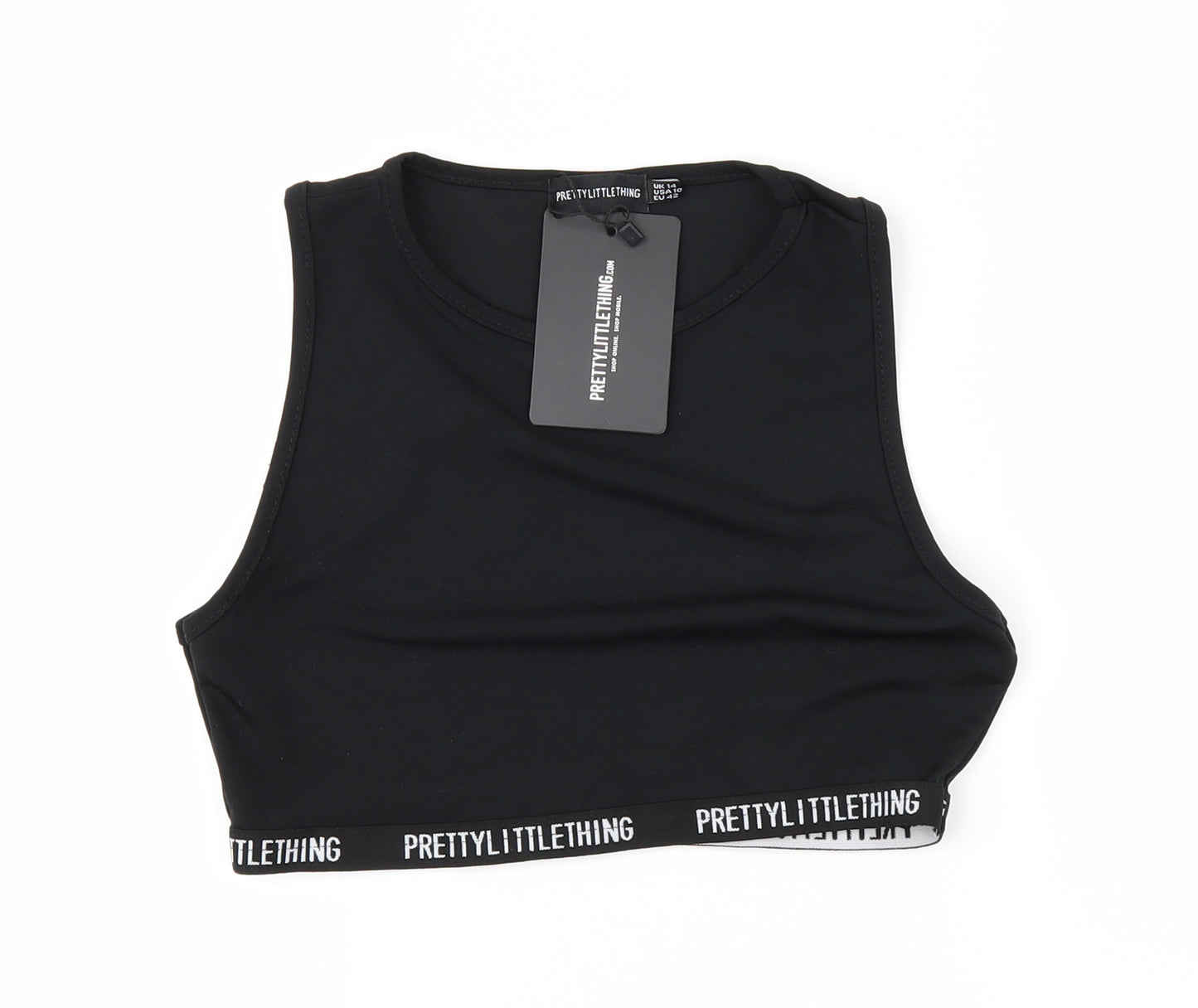 PRETTYLITTLETHING Womens Black   Cropped T-Shirt Size 14