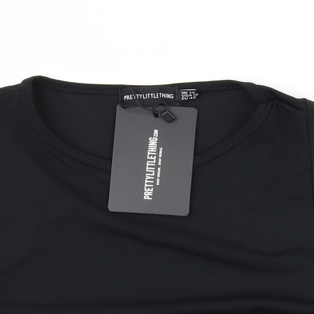 PRETTYLITTLETHING Womens Black   Cropped T-Shirt Size 14