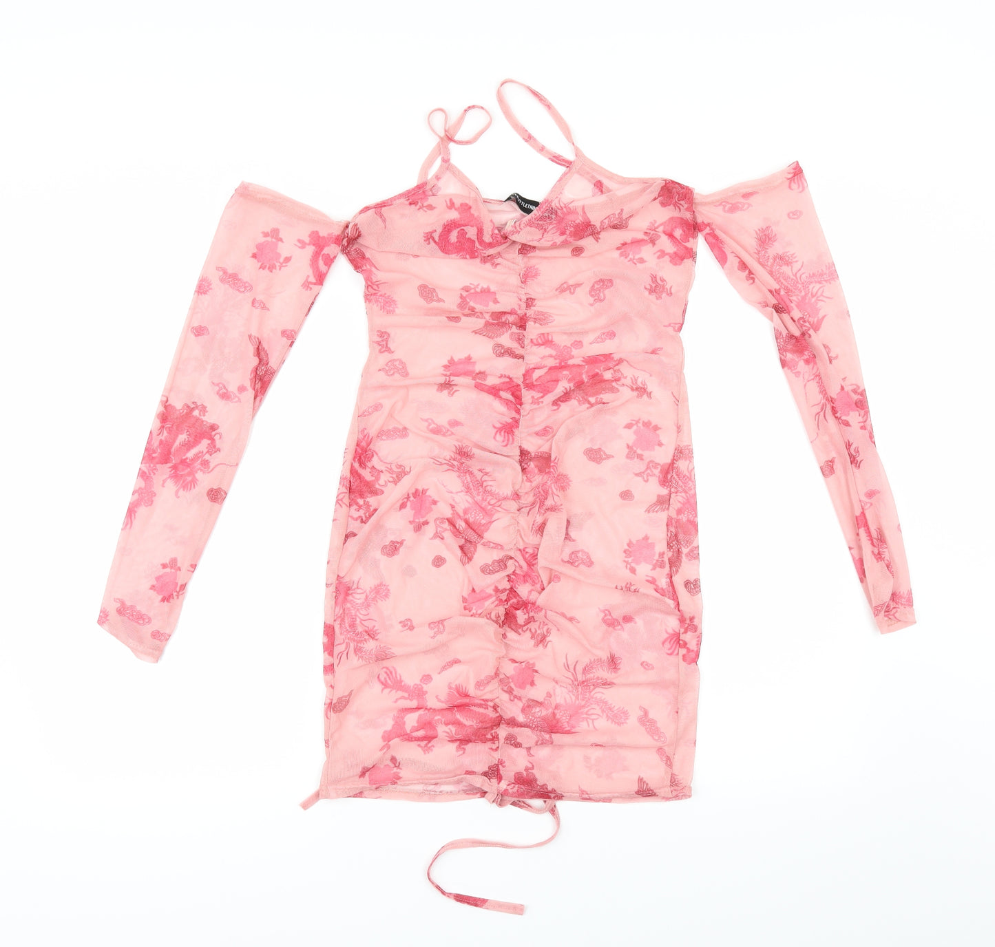PRETTYLITTLETHING Womens Pink Fair Isle  Mini  Size 10  - See Through