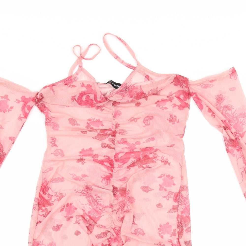 PRETTYLITTLETHING Womens Pink Fair Isle  Mini  Size 10  - See Through
