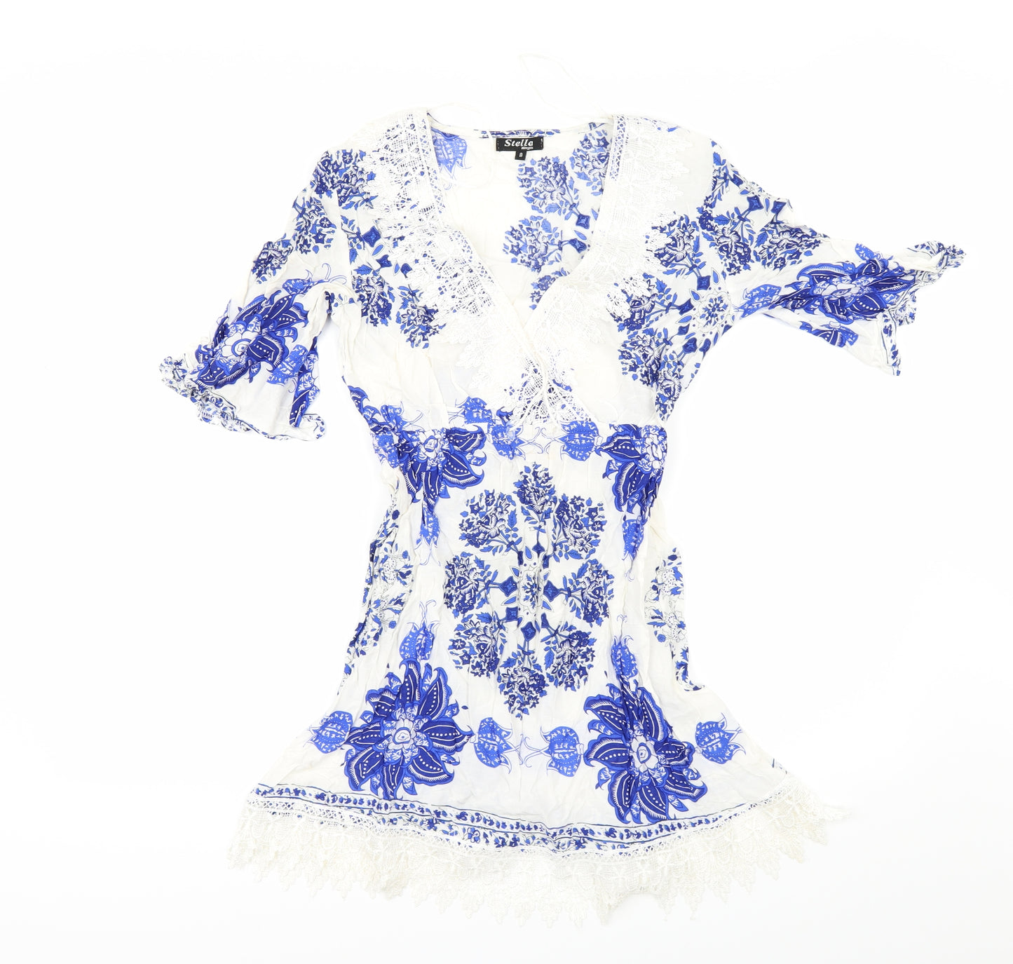 Stella Womens White Floral  Tunic Blouse Size 8