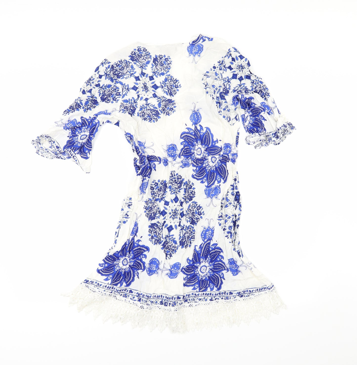 Stella Womens White Floral  Tunic Blouse Size 8