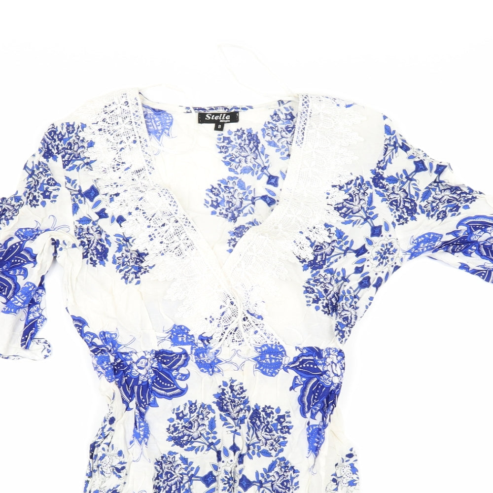 Stella Womens White Floral  Tunic Blouse Size 8