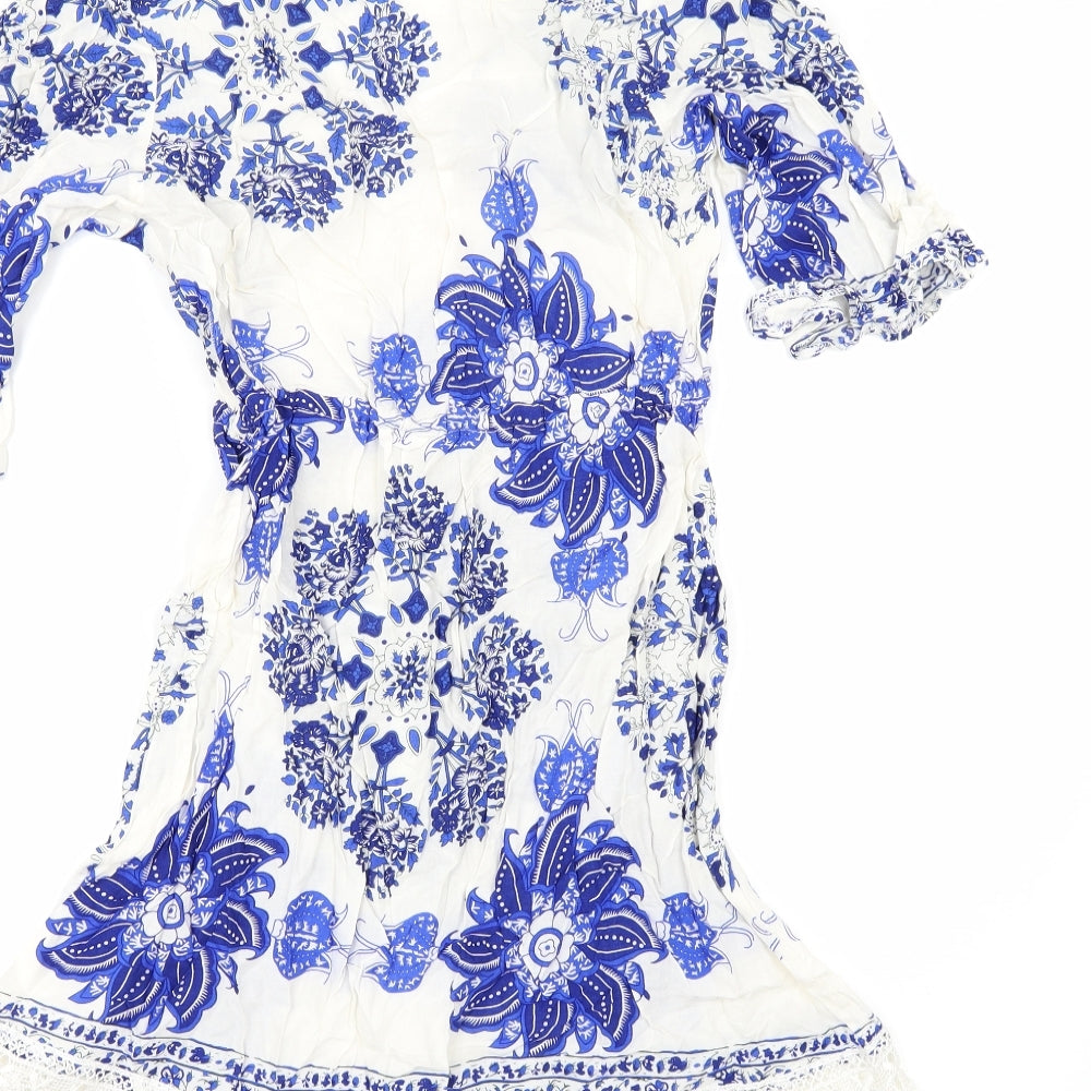 Stella Womens White Floral  Tunic Blouse Size 8