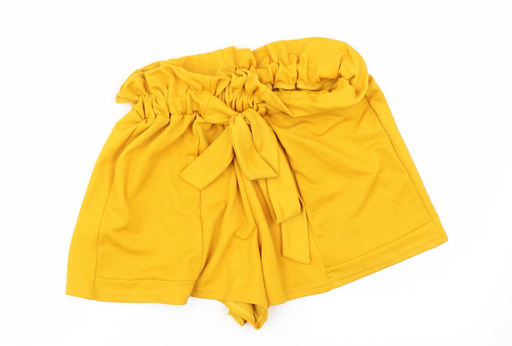 PRETTYLITTLETHING Womens Yellow Paperbag Shorts Size 6
