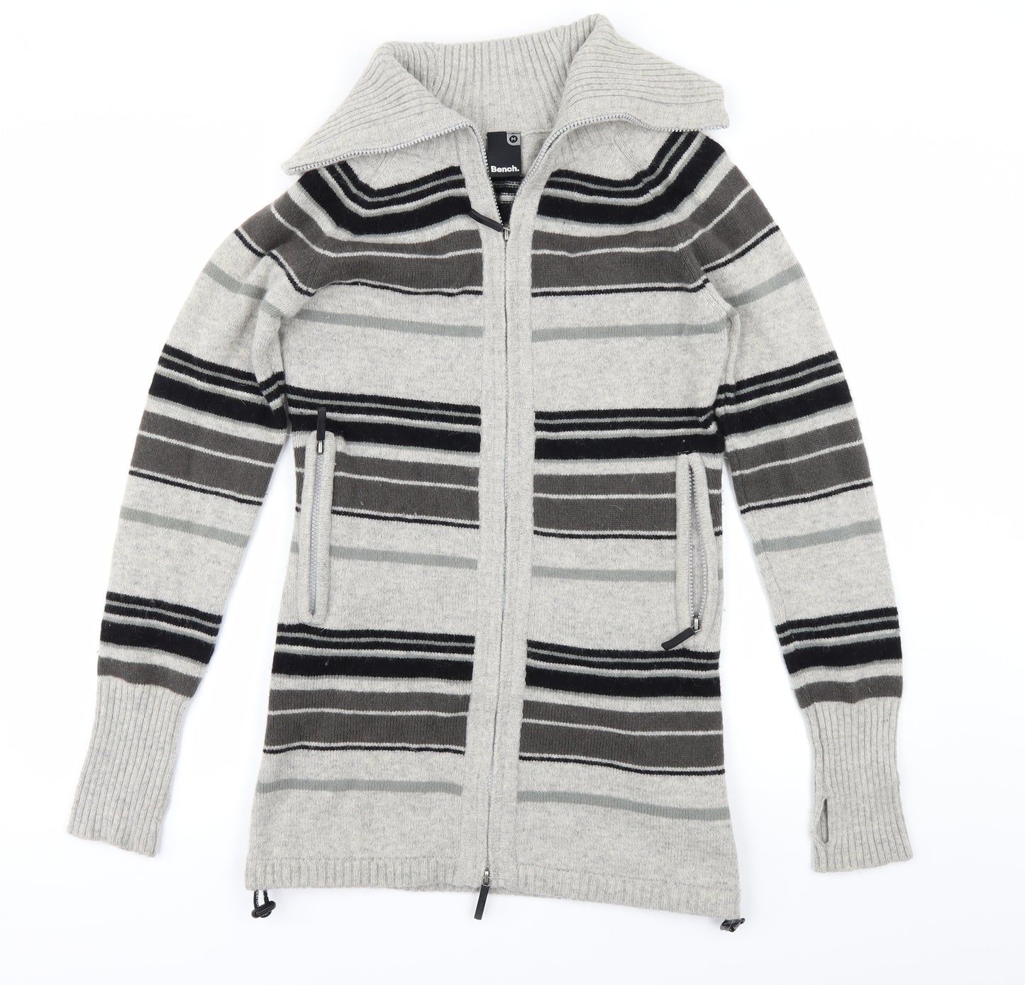 Bench Womens Grey Striped  Cardigan Jumper Size M