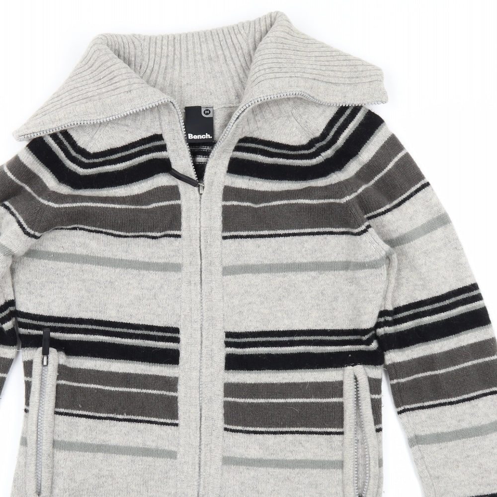 Bench Womens Grey Striped  Cardigan Jumper Size M