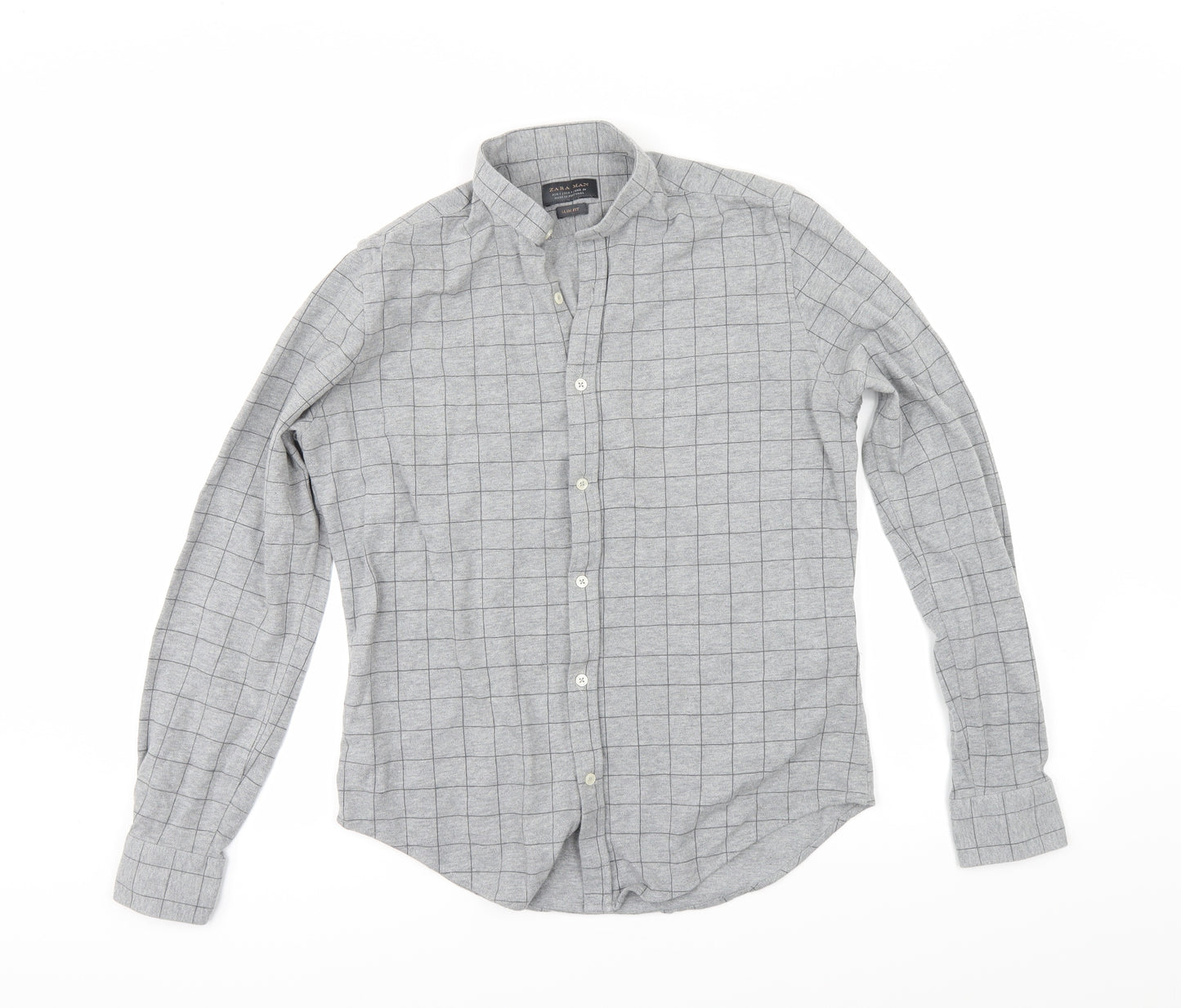 Zara Mens Grey Check   Button-Up Size S