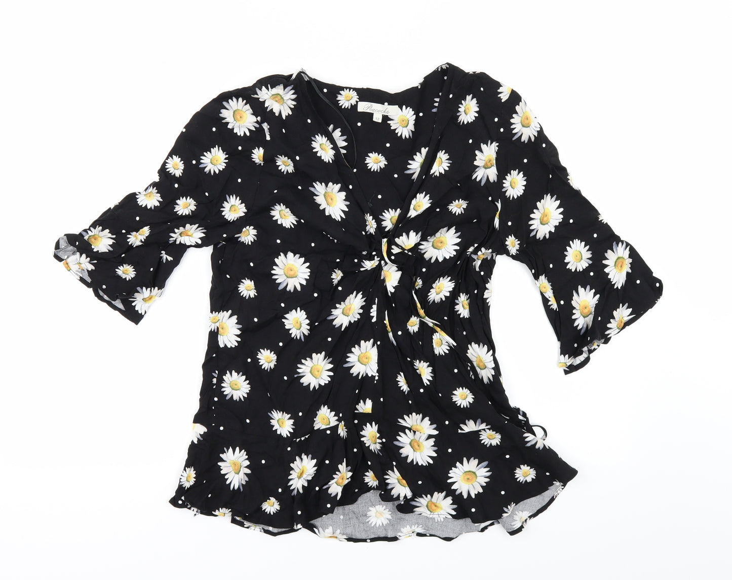 Peacocks Womens Black Floral  Tunic Blouse Size 12