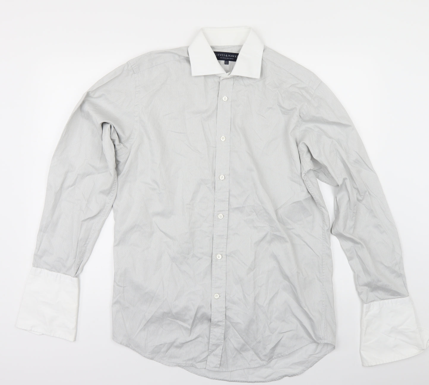 Gieves & Hawkes Mens Grey Striped   Dress Shirt Size 15.5