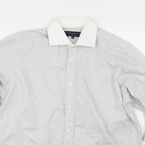 Gieves & Hawkes Mens Grey Striped   Dress Shirt Size 15.5