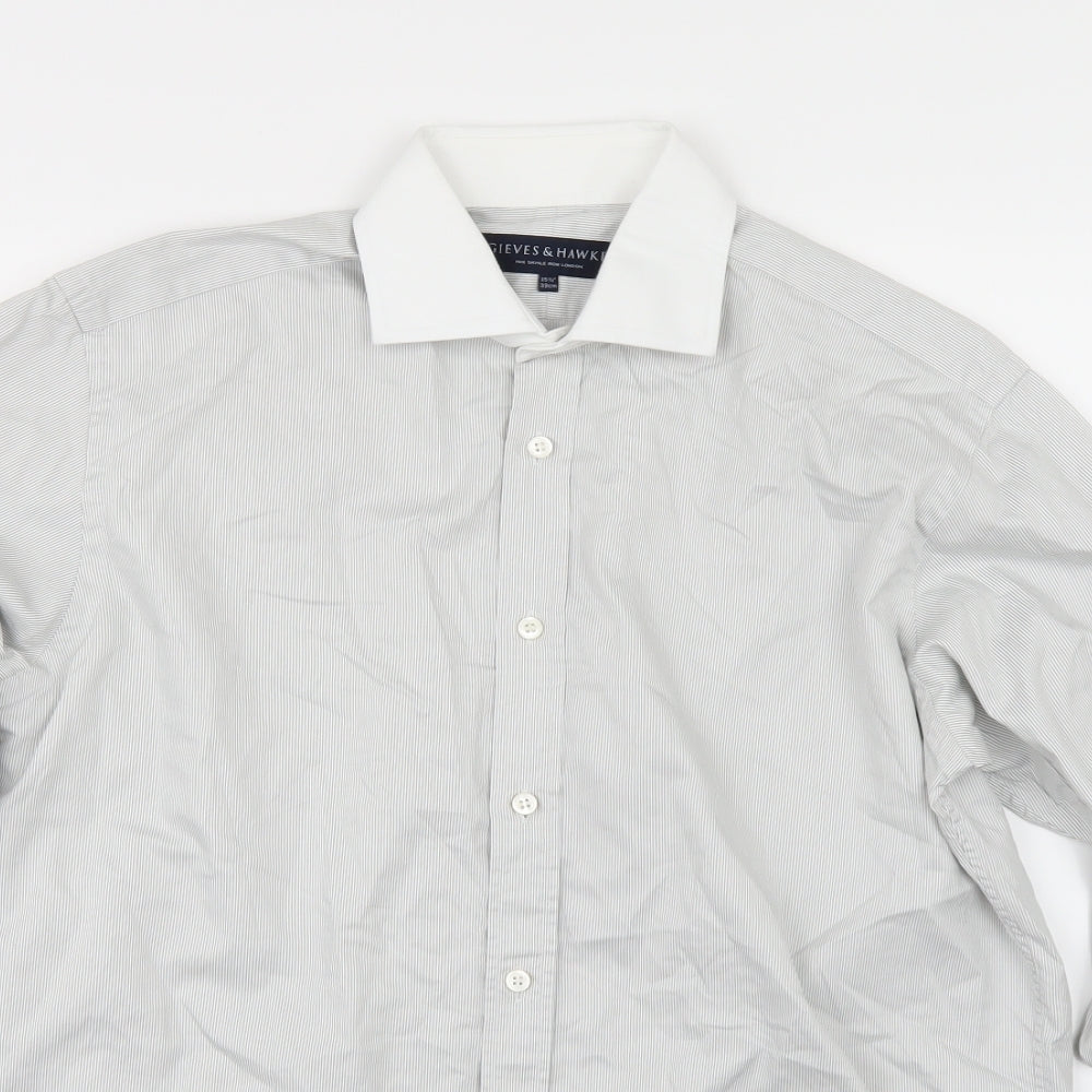 Gieves & Hawkes Mens Grey Striped   Dress Shirt Size 15.5