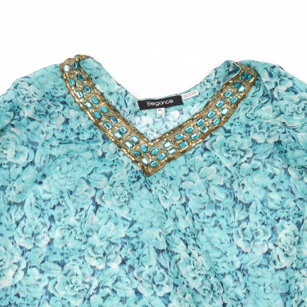 Elegance Womens Beige Floral  Tunic Blouse Size XL