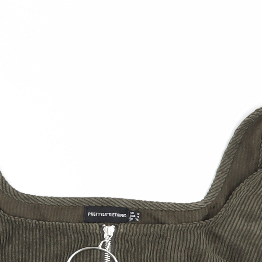 PRETTYLITTLETHING Womens Green   Cropped Button-Up Size 8