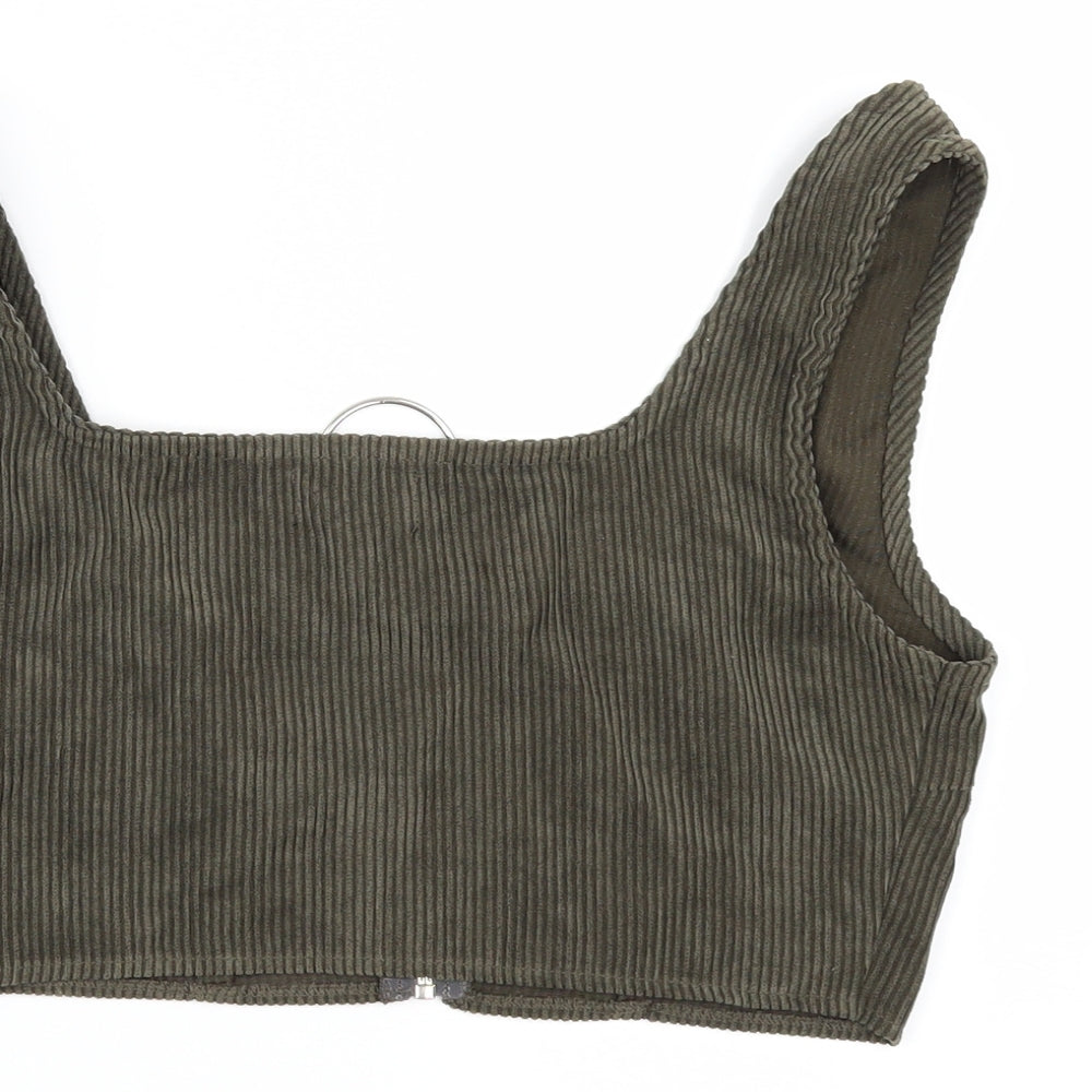 PRETTYLITTLETHING Womens Green   Cropped Button-Up Size 8