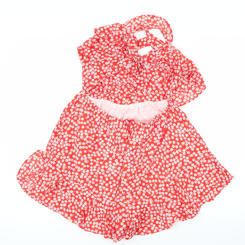 Preworn Womens Red Floral  Playsuit One-Piece Size M