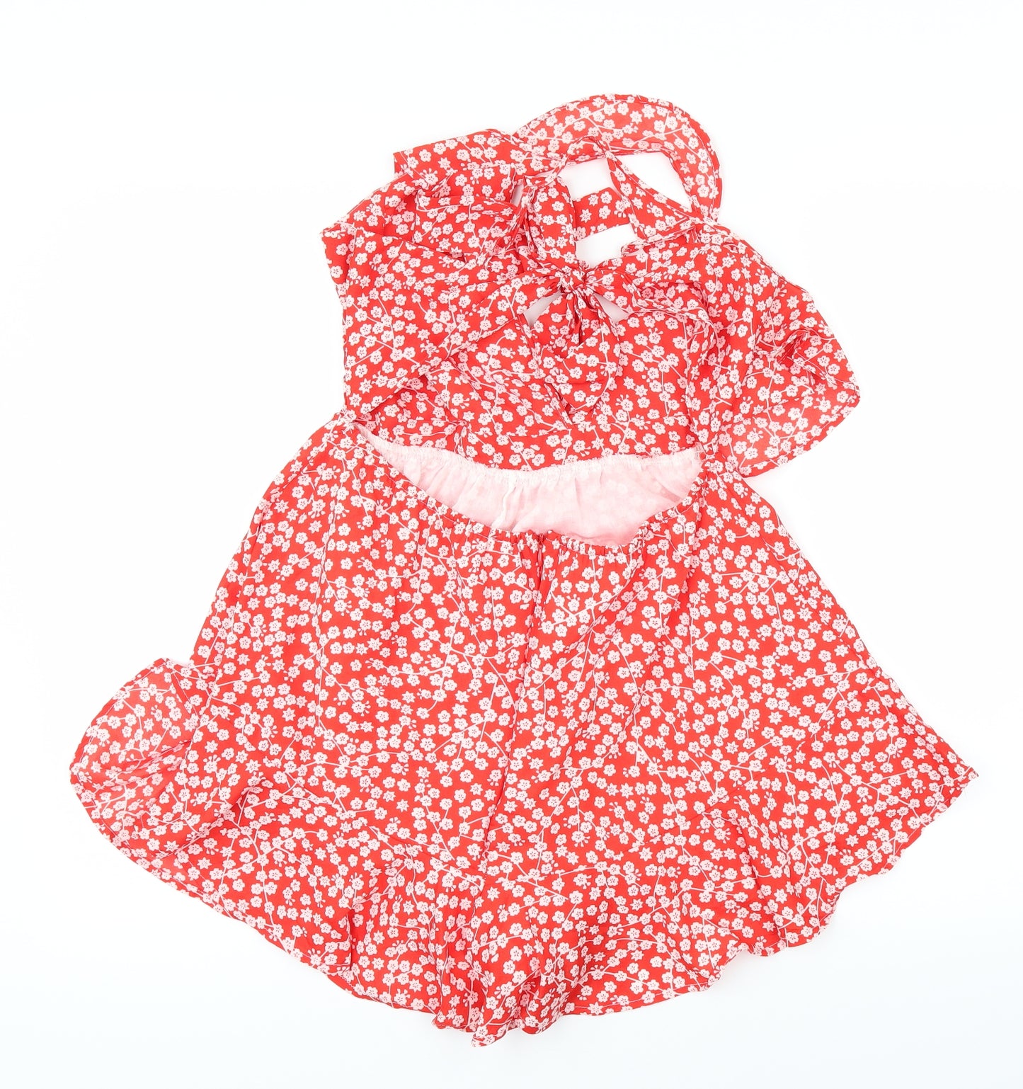 Preworn Womens Red Floral  Playsuit One-Piece Size M