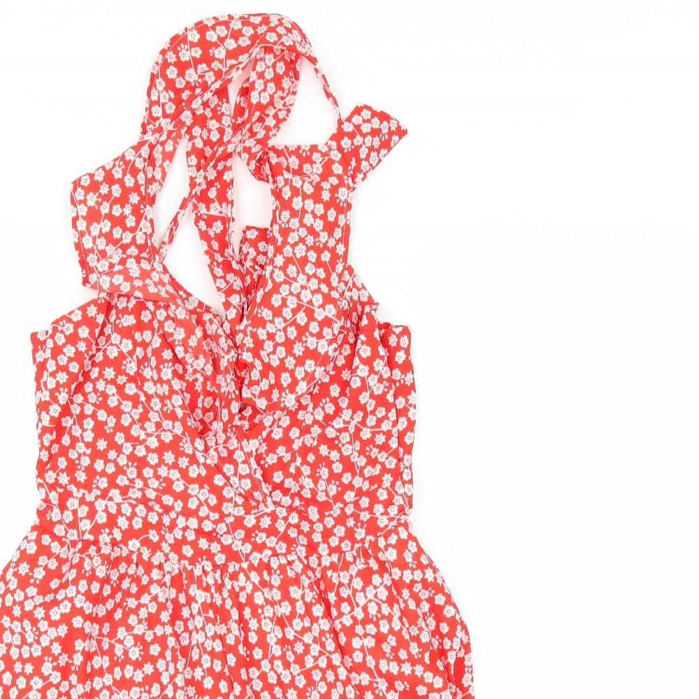 Preworn Womens Red Floral  Playsuit One-Piece Size M