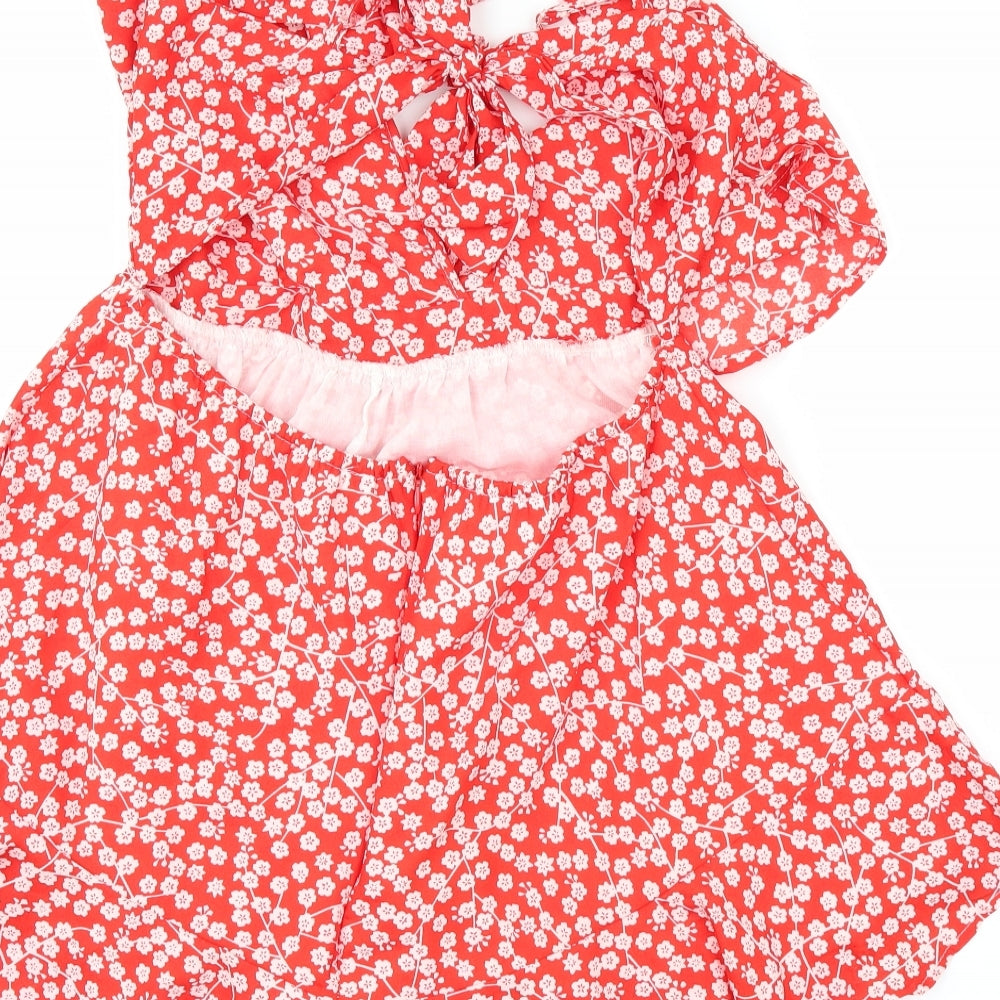 Preworn Womens Red Floral  Playsuit One-Piece Size M