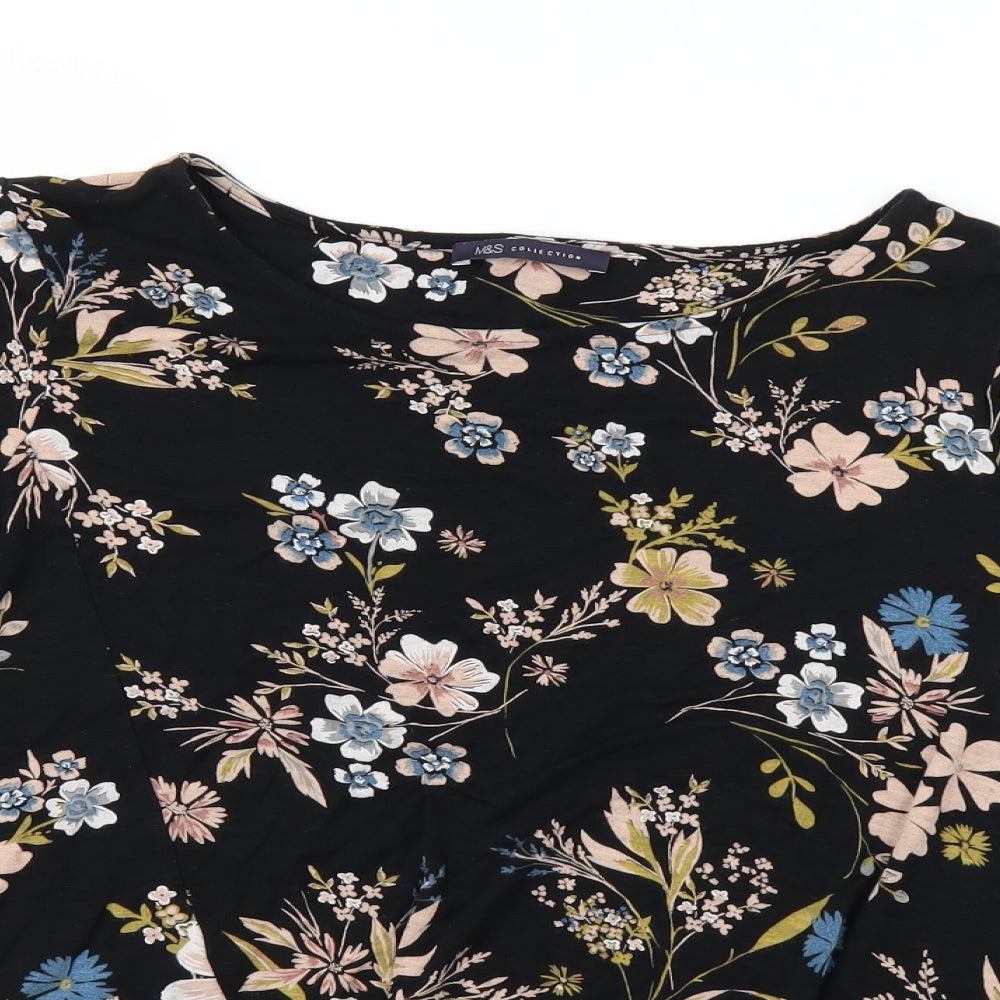 Marks and Spencer Womens Black Floral  Basic T-Shirt Size 12