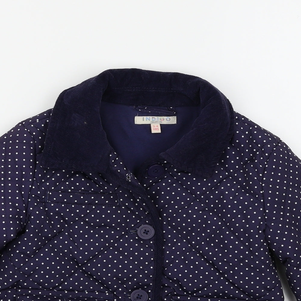Indigo Girls Blue Polka Dot  Bomber Jacket Coat Size 3-4 Years