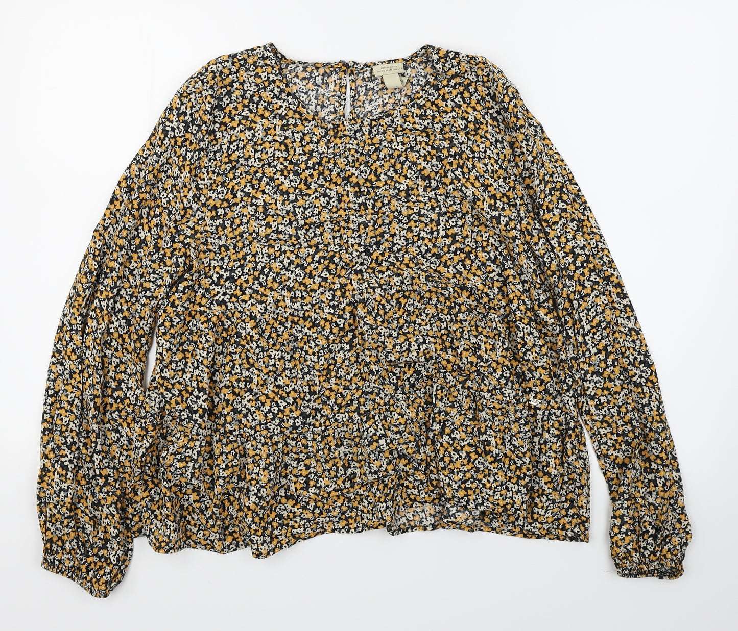 Pull & Bear Womens Yellow Floral  Basic Blouse Size M