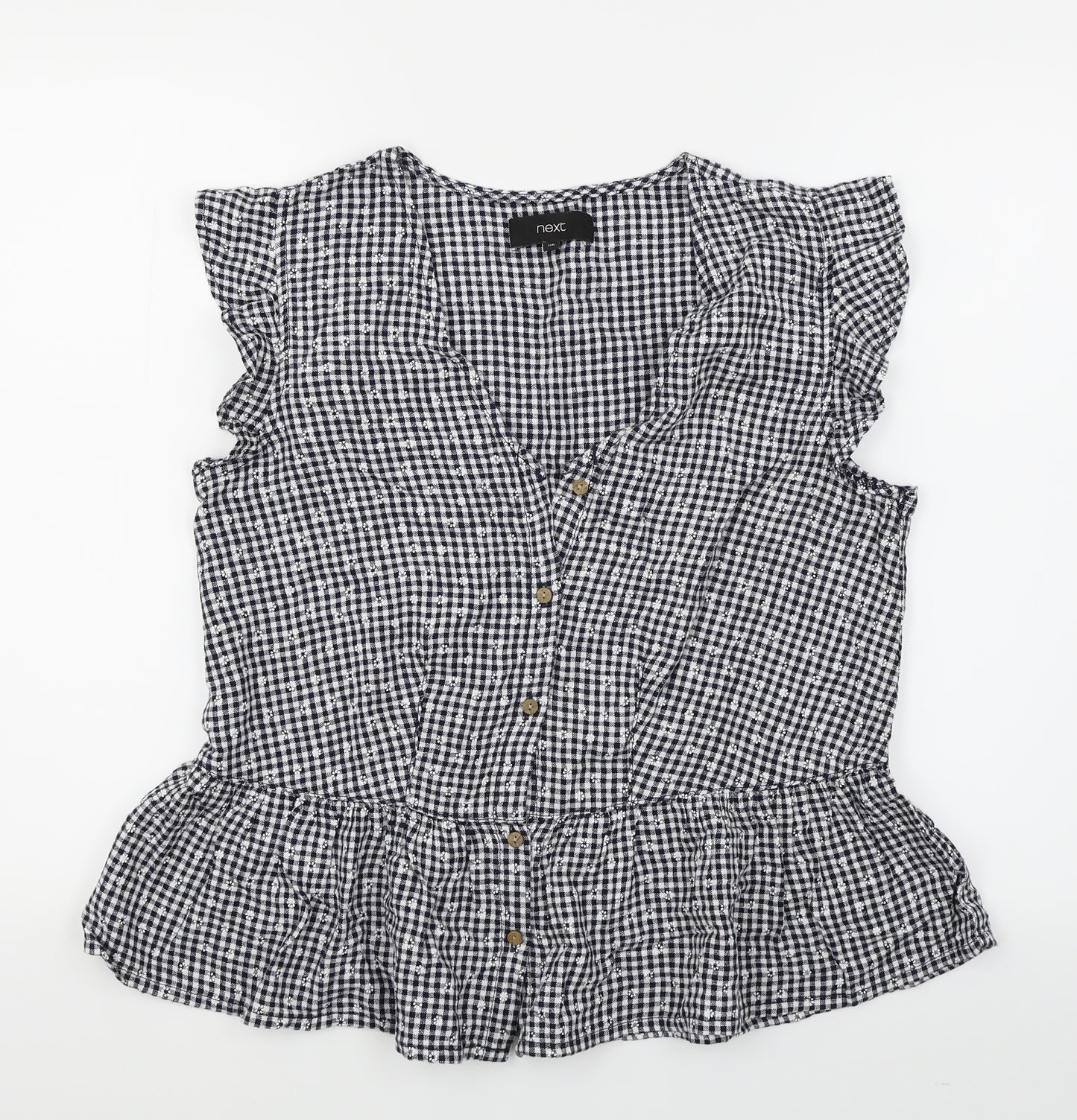 NEXT Womens Black Check  Basic Button-Up Size 12