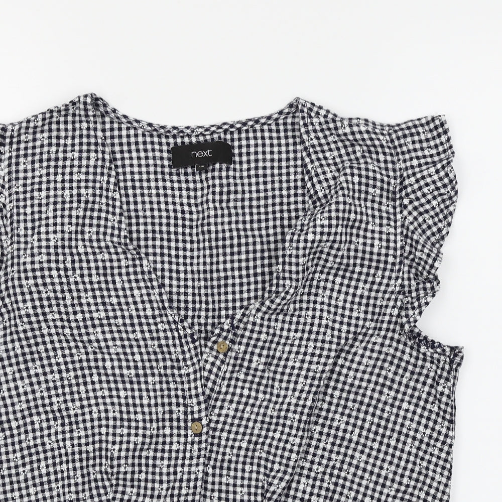 NEXT Womens Black Check  Basic Button-Up Size 12
