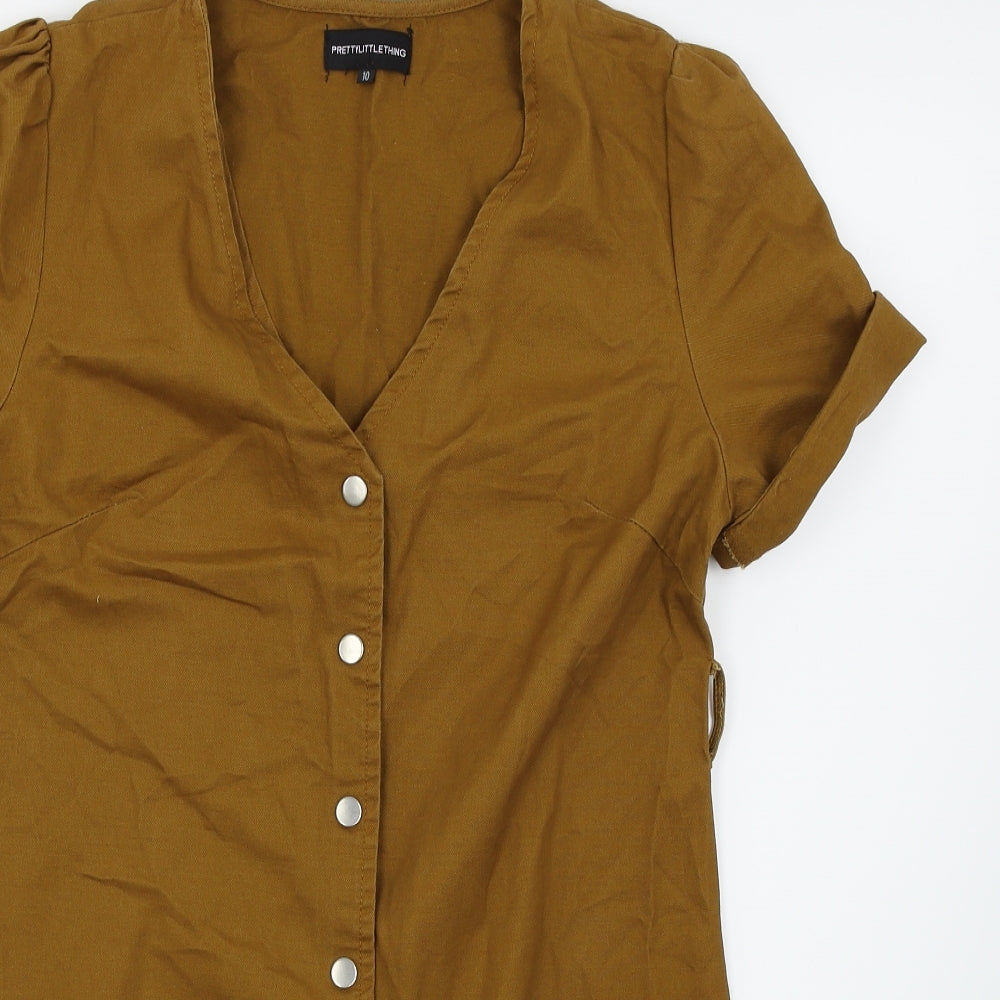 Pretty Little Thing  Womens Brown   Shirt Dress  Size 10